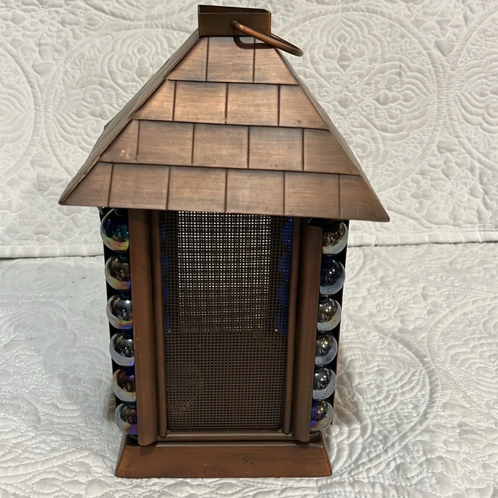 Set of 2‎ Japanese architectural blue glass marble lanterns
